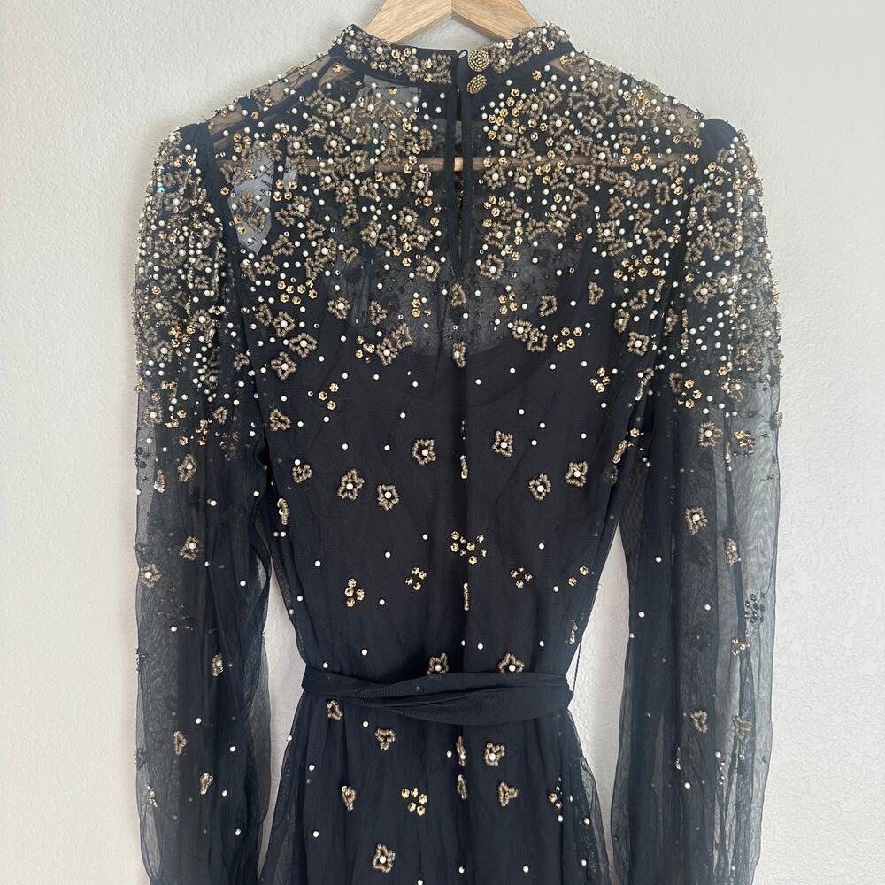 Farm Rio Black/Gold Embroidered Tulle Overlay Minidress, Concert, Party, XL NWT - Picture 6 of 12